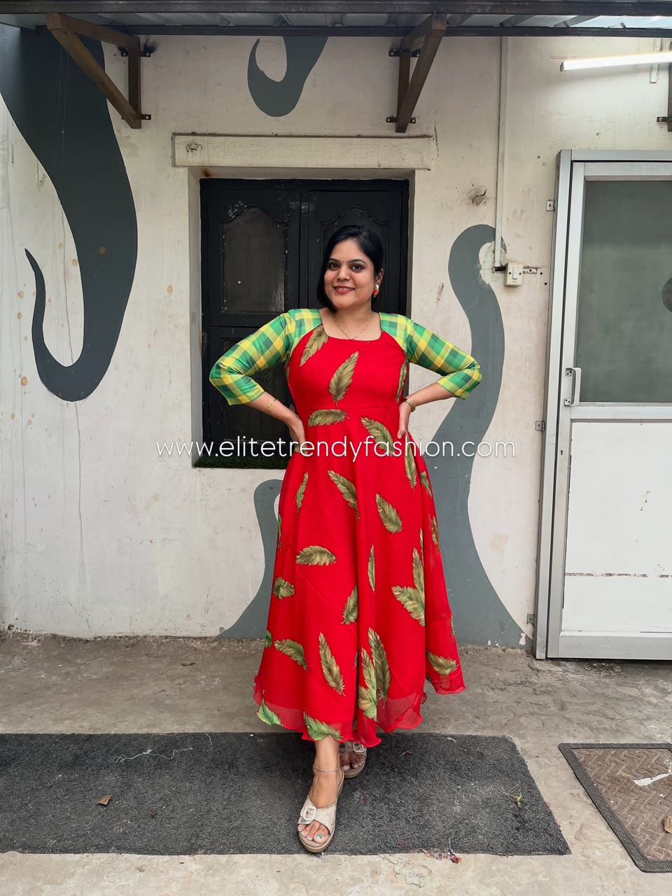 PSQ052 - Red feather anarkali