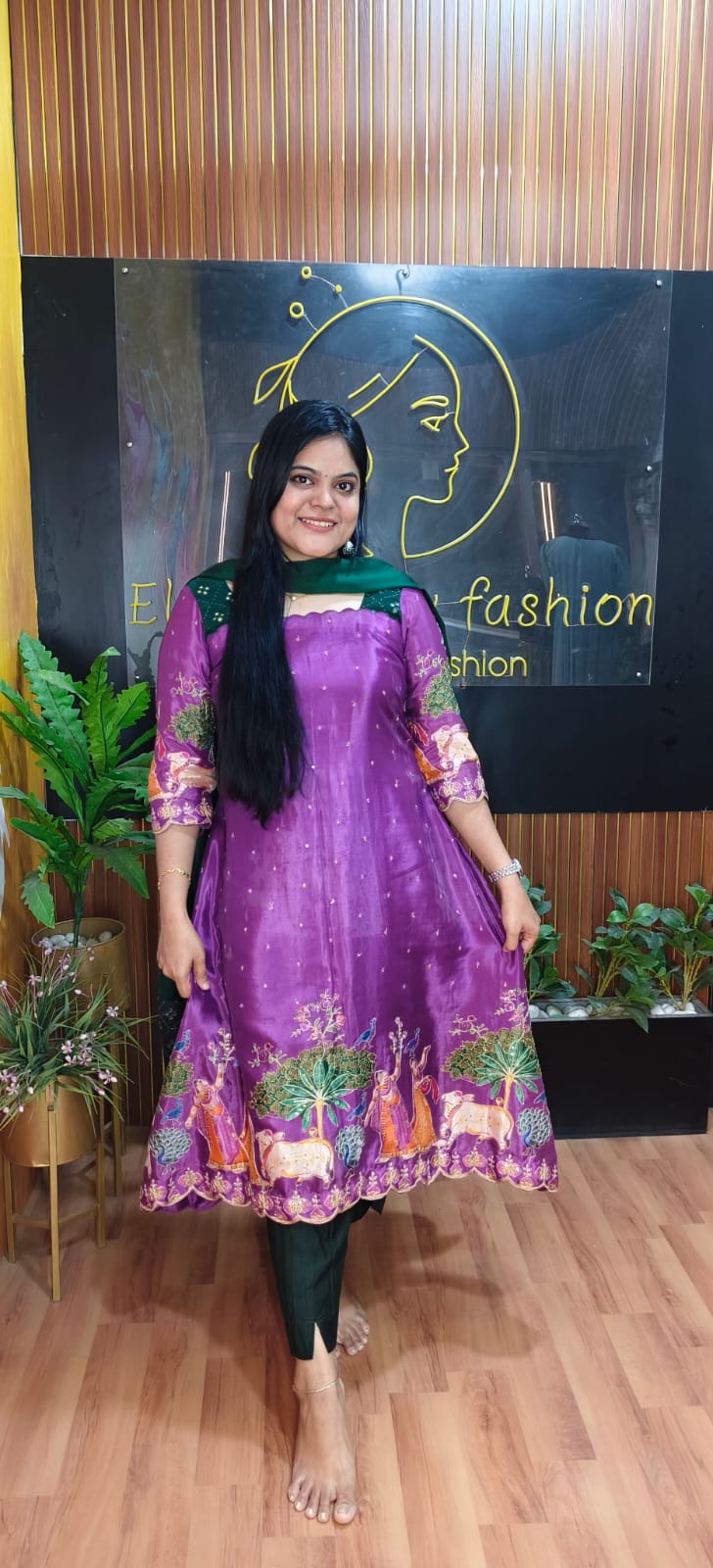 PSQ060 - pichva purple A-line kurti (top & duppata)